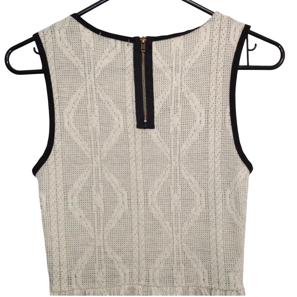 Manteau Women Cream Knit Sheer Lace Trim Sleeveless Fit Flare Mini Dress M Beach